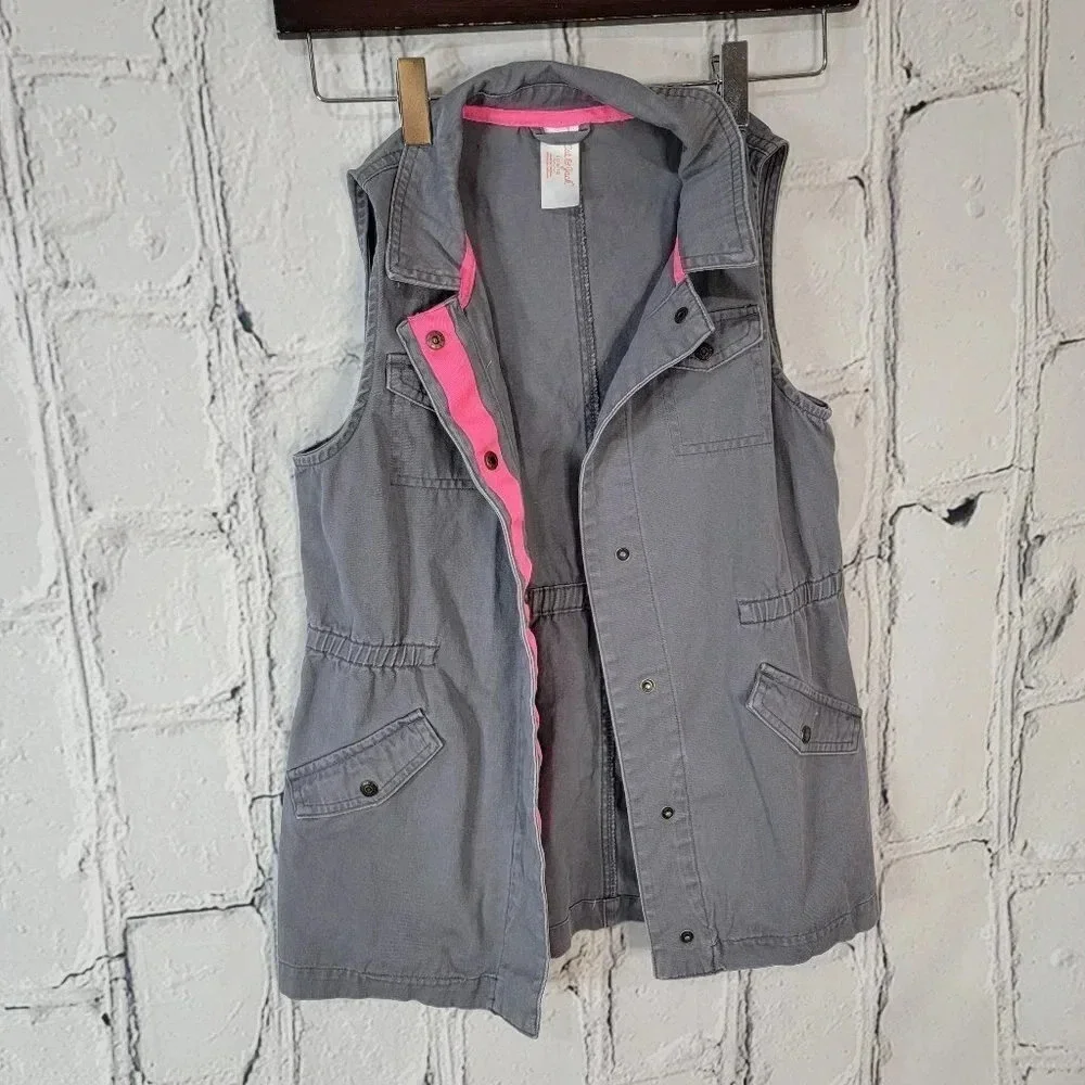 Two Girls Vests‎ Grey Utility & Denim Vest Layering Spring Summer Fall Big 10/12